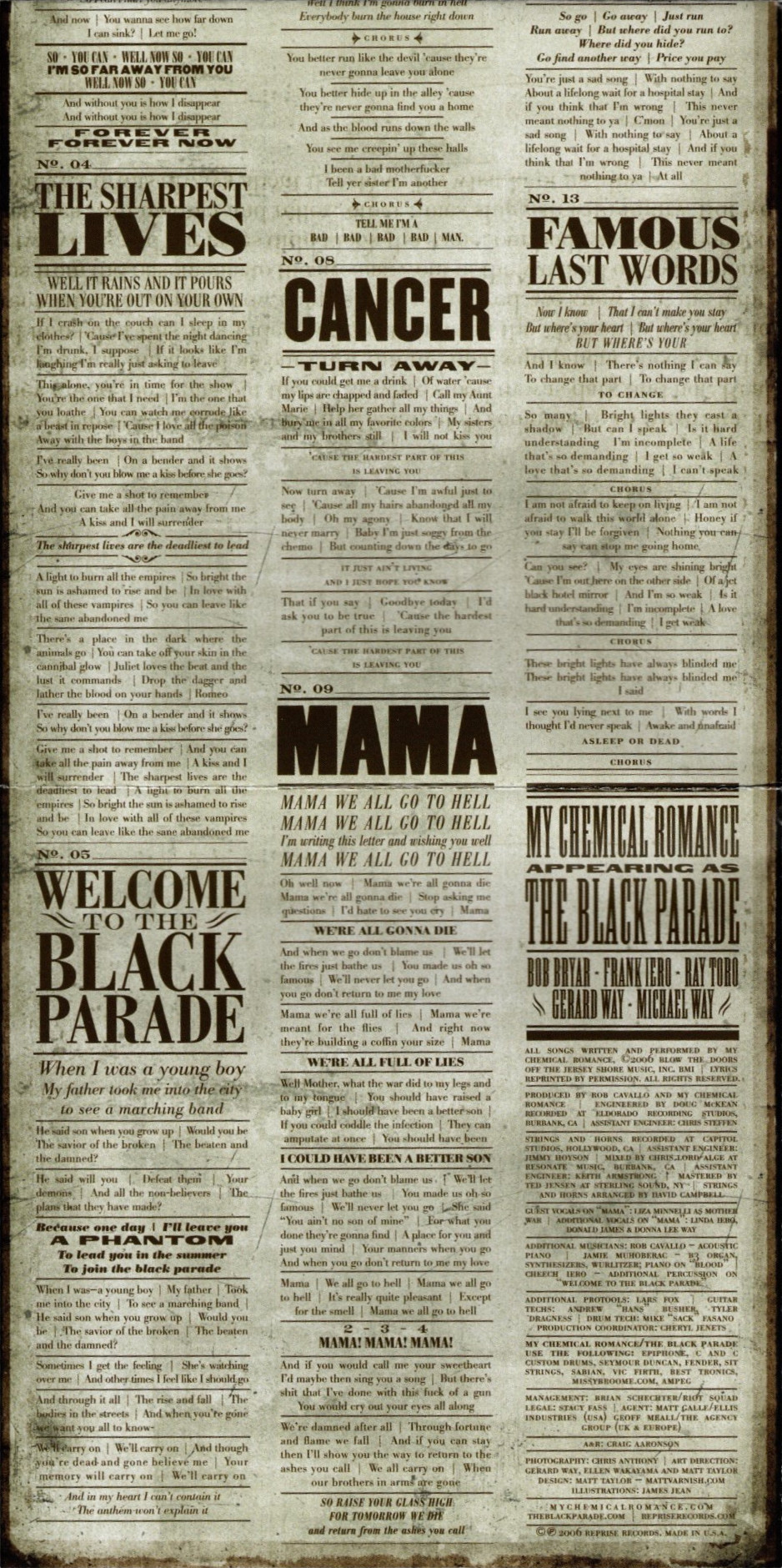 the black parade by my chemical romance lyric pages 4 and 4